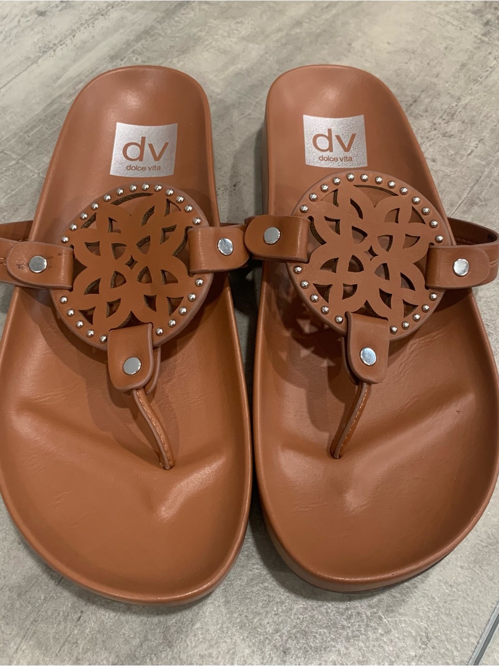 Dolce Vita Tan Cutout Medallion Thong Sandals